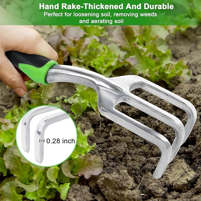 6Pcs Garden Tool Set Aluminum Alloy Gardening Tools Sand Digging Set Non Slip Ergonomic Handle Depth Marking Hand Rake Weed Puller Garden Fork &amp Pruning Shear Garden Hand Tools (Orange)