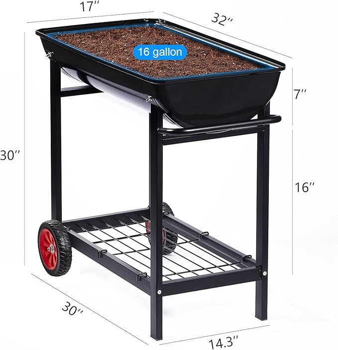 Aveyas Metal Raised Planter Box on Wheels with Gardening Kit Elevated Mobile Garden Bed Cart with Legs -Compatible with Indoor &amp Outdoor Patio Backyard Planting of Vegetables Herbs Flowers