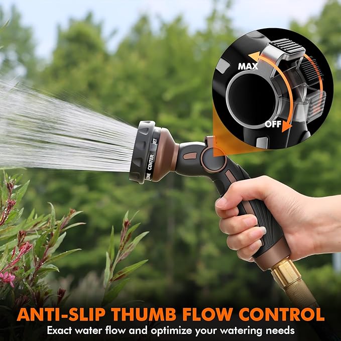RESTMO Hose Nozzle Heavy Duty Metal Water Hose Sprayer for Garden 9 Spray Patterns | High Pressure | Thumb Flow Control | On/Off Valve Ideal for Outdoor Lawn &amp Plant Watering Car &amp Pet Was