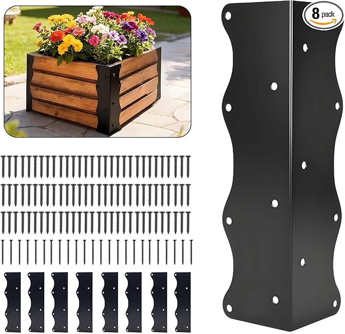 8 Pack Raised Garden Bed Corner Brackets 11x3x3 Heavy-Duty Metal Rust Resistant Corner Brackets Reinforced Connectors with Screws Fits 12-24 Garden Bed Shelves Wood Frame