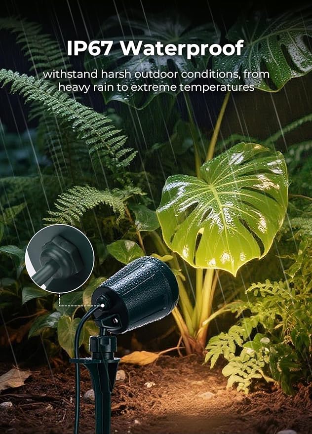 Halloween Spotlights Outdoor 120V Plug-in Christmas Spot Light 5000K LED Landscape Lighting with 5 Color Lenses (Red Green Blue Purple Yellow) IP67 Waterproof 2 Pack