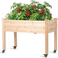 Raised Garden Bed with Lockable Wheels 48x24x32 inch Elevated Wood Planter with Protective Liner for Vegetable Flower Herb Outdoor Balcony Patio Backyard Natural