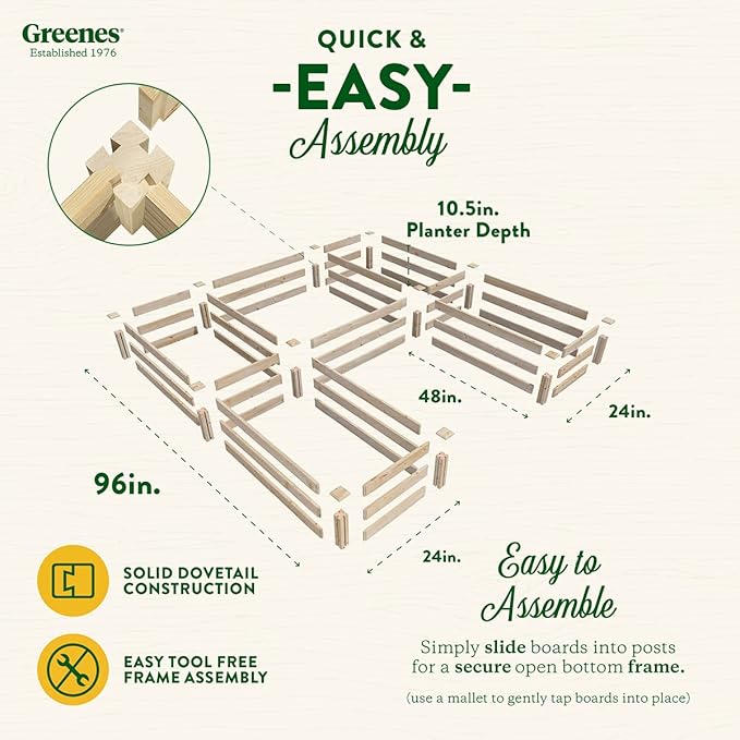 Greenes Fence Original Pine Raised Garden Bed 8' x 8' x 10.5 U-Shaped Bed - Made in USA with American Pine