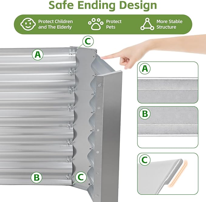 8x2x2ft Raised Garden Bed - Galvanized Deep Root Planter Boxes Outdoor with Wing Nuts and Safety Edges for Gardening Vegetables Flowers Herbs Succulents - Silver