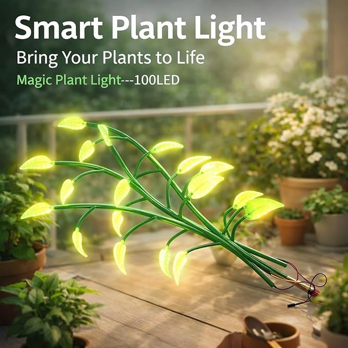 LED Houseplant Lamp 100LED Programmable Magic Plant Light Green USB Plug - Enhance Indoor Decor Bluetooth Control Perfect for Home Office &amp Relaxation