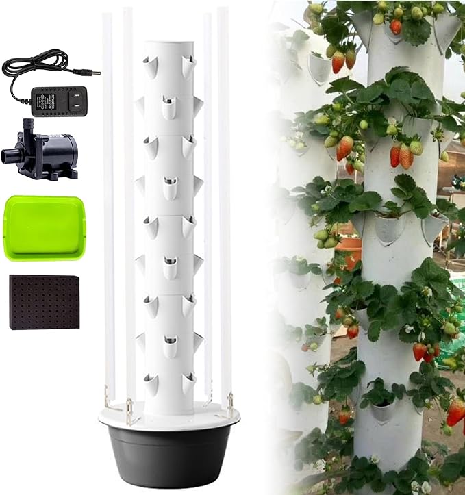 Vertical Hydroponic Tower Garden Growing System 9 Layer 36 Pods Smart Timing 30L Water Hydroponic Growing Kit Save Water &amp Electricity for HerbsVegetables Black-IndoorWithLEDLight