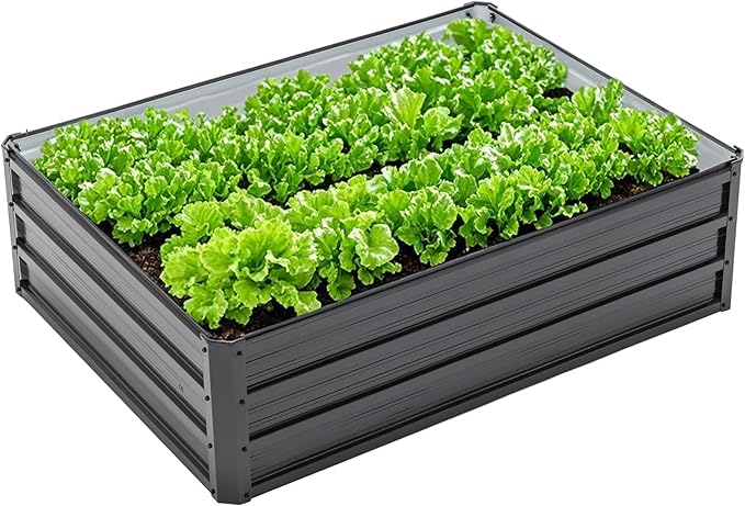 4x3x1ft Metal Raised Garden BedDeep Root Outdoor Galvanized Planter BoxPatio Kit Planting Beds for Vegetables Flowers HerbBlack
