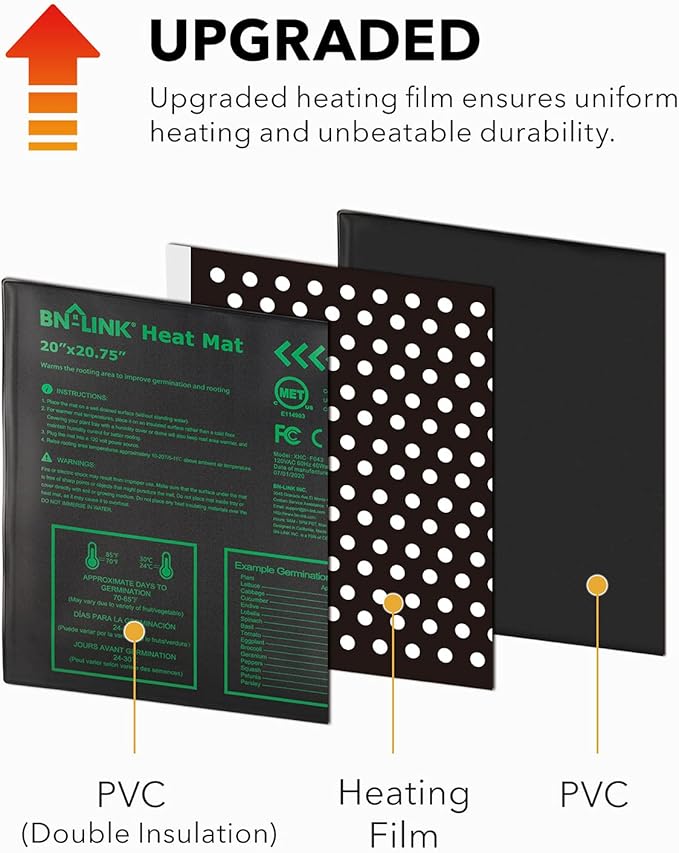 BN-LINK Seedling Heat Mat Warm Hydroponic Heating Pad Waterproof 20 x 20.75 for Seed Starting Greenhouse and Germination 2 Pack