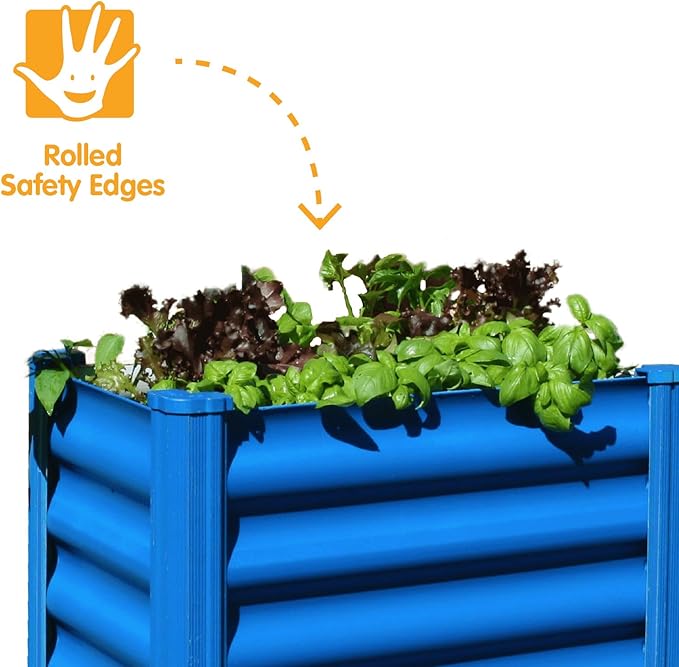 ABSCO The Organic Garden Co. Hakea Metal Kids Garden Bed 1.8' x 1' x 1.3' – Raised Outdoor Planter Box for Children Galvanized Steel Metal Blue