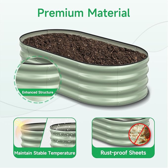 GreatBuddy Galvanized Raised Garden Bed 4×2×1 ft Outdoor Easy Assembly Planter Raised Beds Garden Boxes for Vegetables Fruits Flower Herb Anti-Rust&amp Weather-Resistant Oval Green