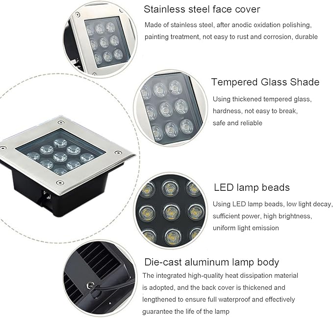 Ground LED Landscape Lights - Outdoor Buried Lights IP66 Waterproof Recessed Ground Light AC85-265V for Garden Yard Walkway Pathway Architectural Lighting