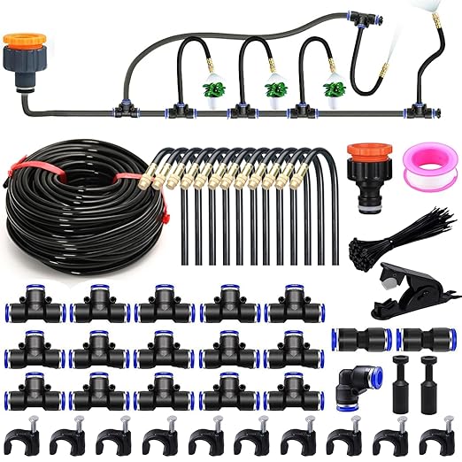 49FT Drip Irrigation Kits Garden Irrigation System360-degree Bending Dropper atomizing Copper Nozzle Quick ConnectorGarden Plant Lawn Courtyard Watering System