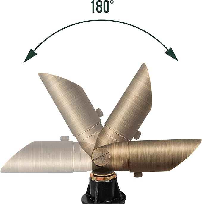 GKOLED Low Voltage Solid Brass LED Spotlight with MR8 Bulb Outdoor Waterproof Landscape Lighting Adjustable Uplights with Stake for House Garden Trees Lawn Patio Yard Fence 3W 12V 180LM 2700K