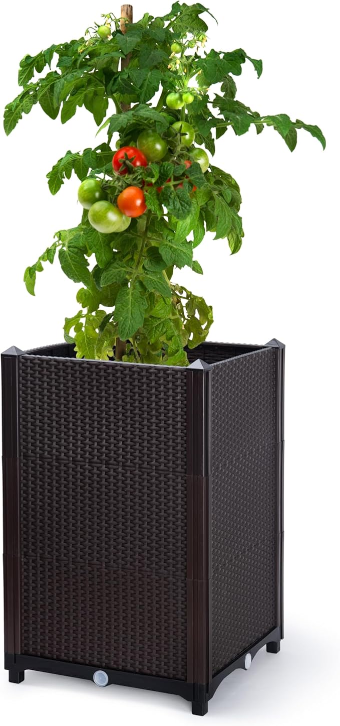 D'vine Dev Raised Patio Planter Box - Elevated Planter with Drainage Plug Raised Garden Beds for Growing Flowers Herbs Vegetables - Outdoor Standing Gardening Kit Set of 1 RGB-D-1