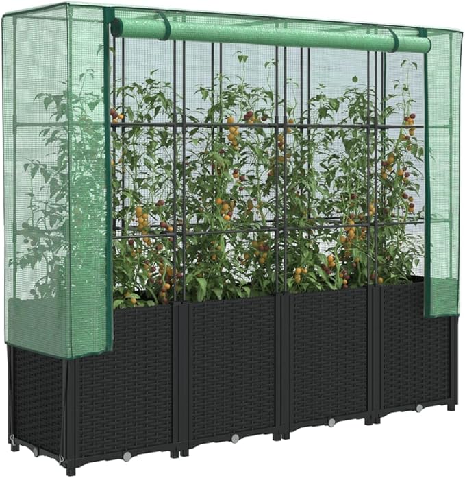 Raised Garden Bed Black Polypropylene Rattan Look Finish 63.0 x 15.7 inch Large Planter Box for Outdoor Plants Gardening