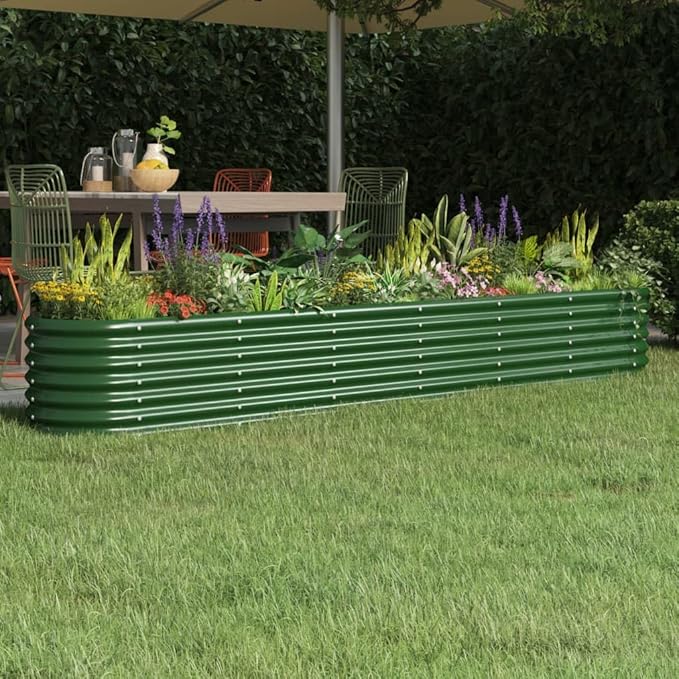 Green Oval Raised Garden Bed Powder-Coated Steel Planter Box for Outdoor Plants 102.4x102.4x14.2in Durable Metal Garden Beds for Vegetables Herbs