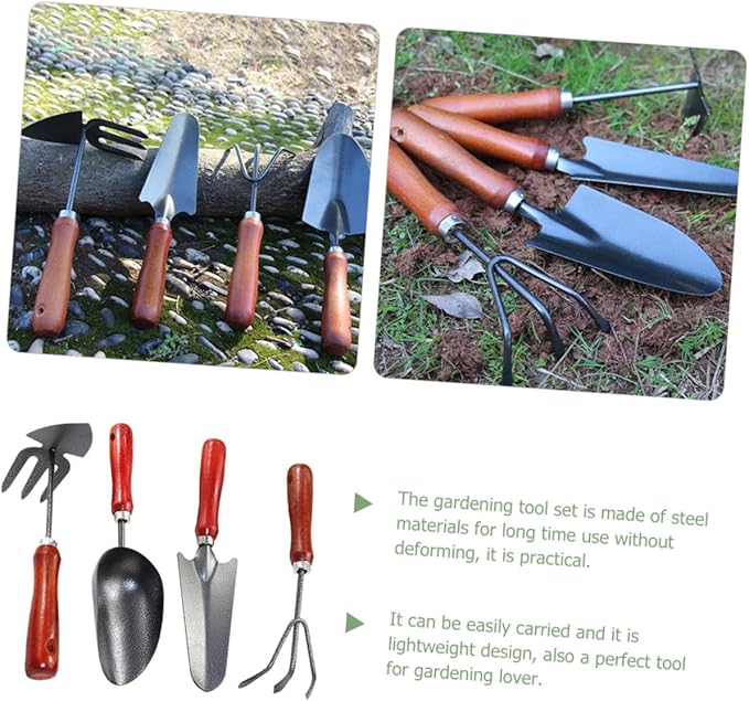 4pcs Garden Tool Set with Small Spade Narrow Trowel Dual-use Hoe and Soil Scoop for Planting Handheld Gardening Tools for Flower Pots and Vegetable Beds
