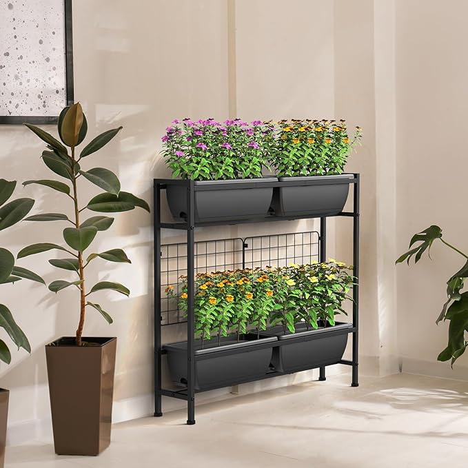 CADUKE Raised Planter Box Plastic Raised Garden Bed with Legs Standing Planter Box with Drainage Holes &amp Trellis 32 Elevated Flower Beds Outdoor &amp Indoor for Vegetables Balcony Patio Gr