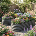 Galvanized Steel Raised Garden Beds 2-Pack 4.5x2x1.5FT Oval Outdoor Metal Planter Boxes with Open Base and Safety Edge Tool-Free Assembly Weather-Resistant for Vegetables Flowers Herbs Dark Gray