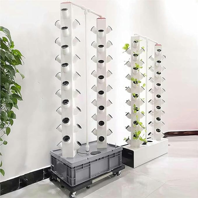 Vertical Grow Tower Hydroponics Growing System 64 Holes 8 Layers Soilless Cultivation Growing System with Pump and Timer for Fruits Vegetables A//1pc