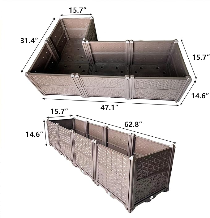 Raised Garden Beds Outdoor for Gardening 63 Rectangular Plastic Raised Planter Garden Box for Fruit Vegetables Herbs Flowers Growing Bed for Lawn Patio Balcony Brown