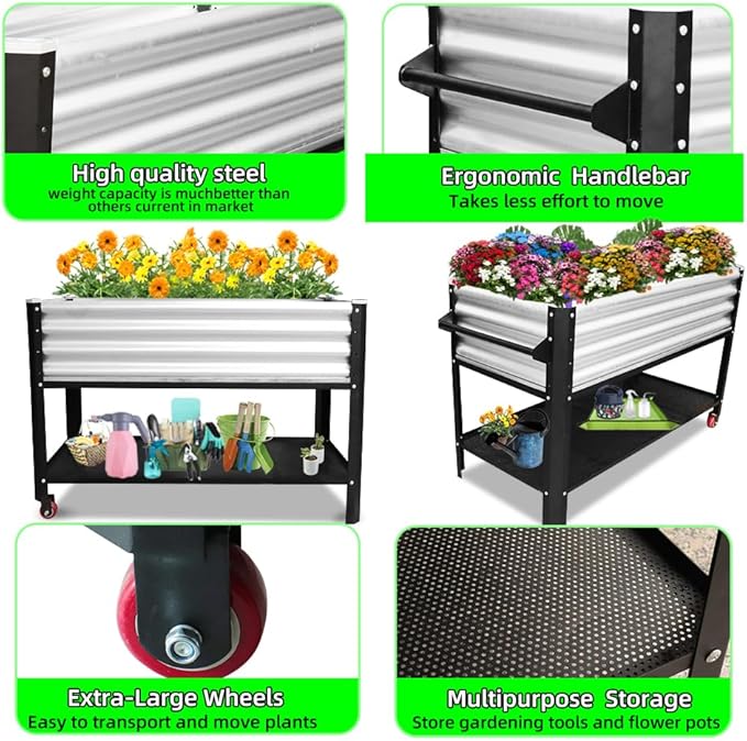 Elevated Metal Raised Garden Bed Large Outdoor Metal Planter Box Big Flower Plant Pot for Planting Flowers Vegetables and Herbs (Silver Medium)