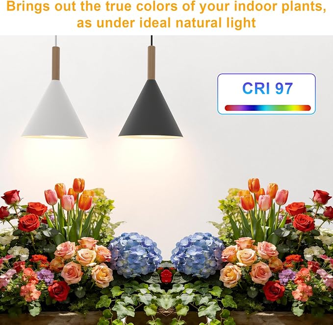 Hanging Grow Lights for Indoor Plants 20W Full Spectrum Plant Lamp with Timer Adjustable Height Wall-Mounted 3000K Growlight with 14.5 ft Power Cord for Greenhouse Garden Large Plants (Black)