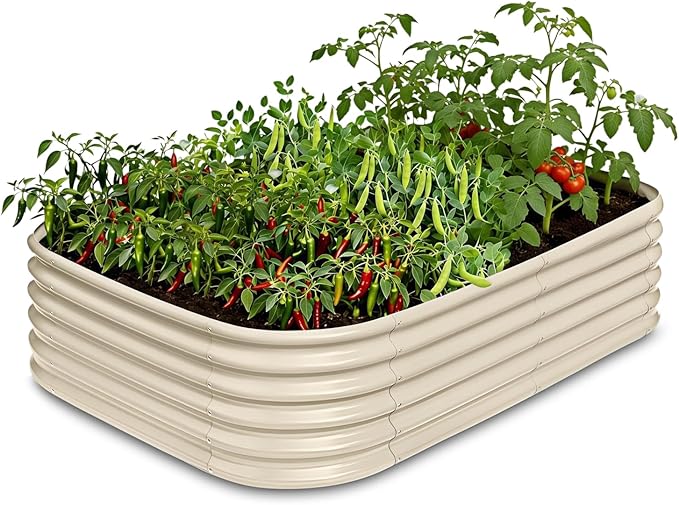 6x4x1.5 ft Galvanized Raised Garden Bed 18 Tall Planter for Outdoor Plants Metal Raised Flower Bed for Herb Fruit Vegetable Modular Garden Planter for Outside Backyard &amp Patio - Sand Beige