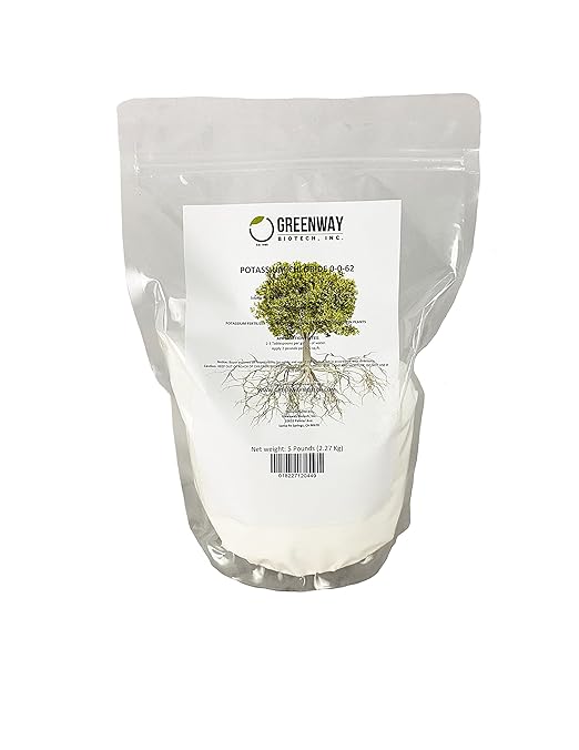Greenway Biotech Inc. Potassium Chloride 0-0-62 Fertilizer - Muriate of Potash | 100% Water Soluble - Improves Plant's Root Growth Fertilizers Ideal for Soil and Hydroponics - 5 Pounds