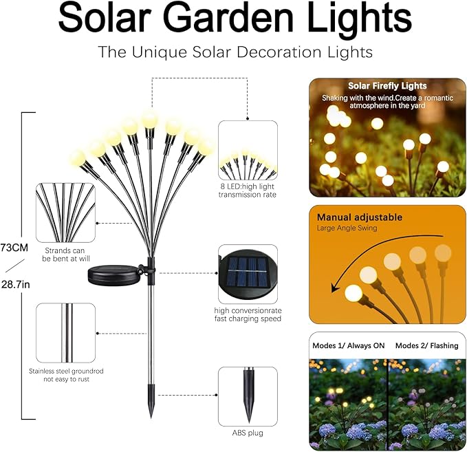 Warm-4Pack 32LED Firefly Warm Changing LightsGarden Solar Lights Outdoor DecorativeYard Waterproof Solar (Warm-4pcs)