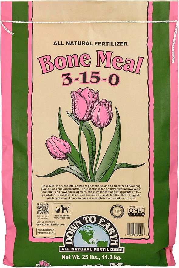 Down To Earth All Natural Fertilizers Organic Bone Meal - High Phosphorus Plant Food for Buds Bulbs Blooms Flowers 3-15-0 25 lb