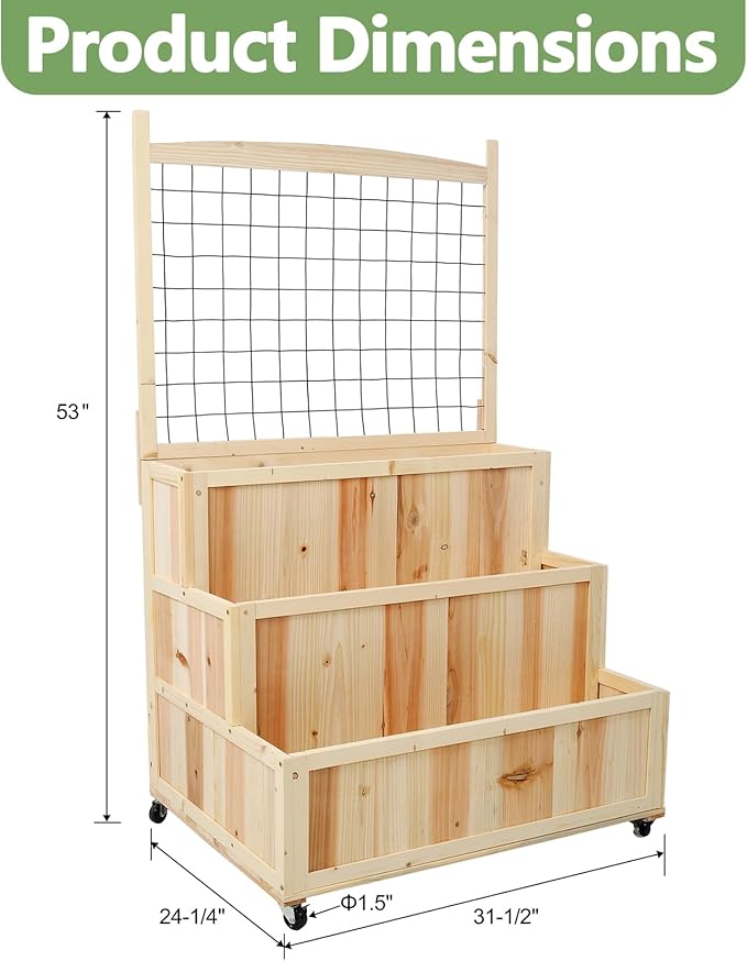 Raised Garden Bed with Legs Wooden Standing Planter Box with 8 Grids Divider &amp Protective Liner Patio Raised Planter Box for Vegetables Flowers Herbs (Natural Light Wood 31.50 Inch)