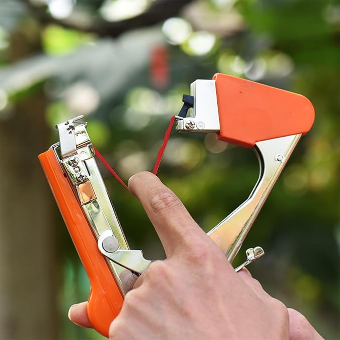 Plant Tying Machine Stainless Steel Vine Tying Machine Tool with 10 Rolls for Efficient Plant Support Gardeners Farmers(Orange)