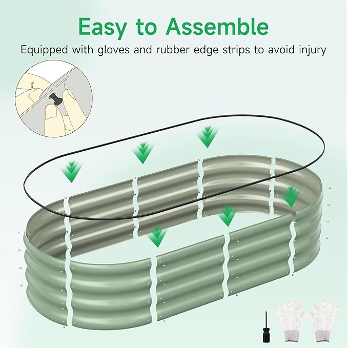 GreatBuddy Galvanized Raised Garden Bed 4×2×1 ft Outdoor Easy Assembly Planter Raised Beds Garden Boxes for Vegetables Fruits Flower Herb Anti-Rust&amp Weather-Resistant Oval Green