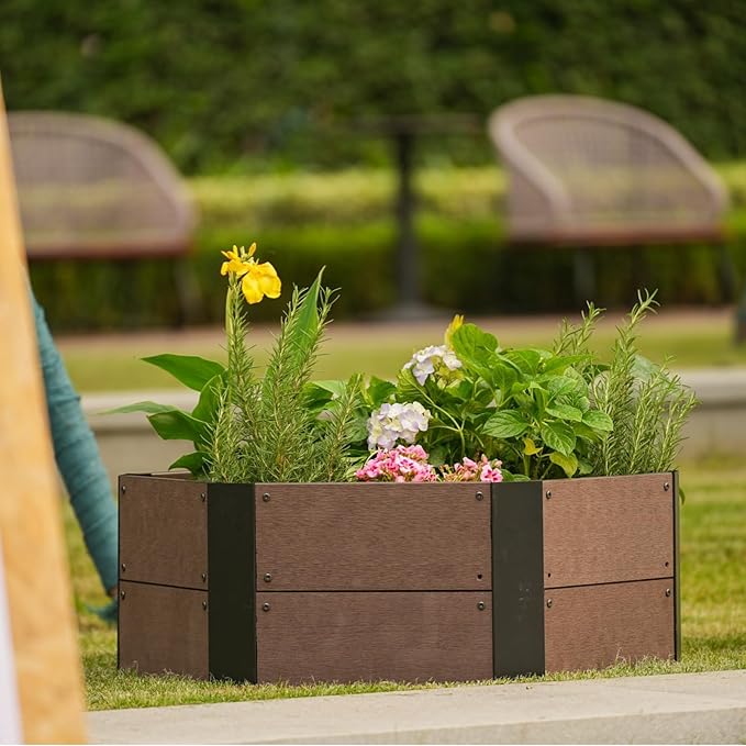 Garvee Hexagon Raised Garden Bed Kit 6-Panel Wood-Look Planter Box for Indoor/Outdoor Use 11.8-Inch Deep Large Herb &amp Vegetable Grow Bed for Patio Balcony Yard Modern Geometric Design