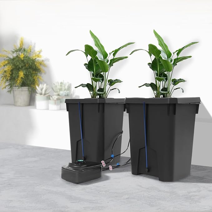 Hydroponics Growing Bucket7.13 GallonProfessional Culture BucketDeep Water Culturewith Air Pumpfor Greenhouse (Black 2Pcs)
