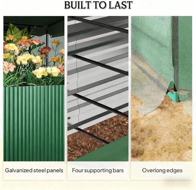 Crop Cage and Shade Cloth with Raised Garden BedGalvanized Steel Planter Box SR426