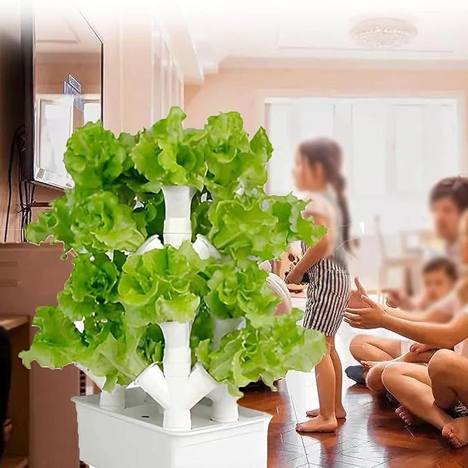 Hydroponics Growing System Vegetable Plant Tower Vertical Hydroponic Tower 16/24/32 Pots PVC Pipe Hydroponic Kit Growing Sys for Leafy Vegetables Grow Lettuce and Fruits4columns