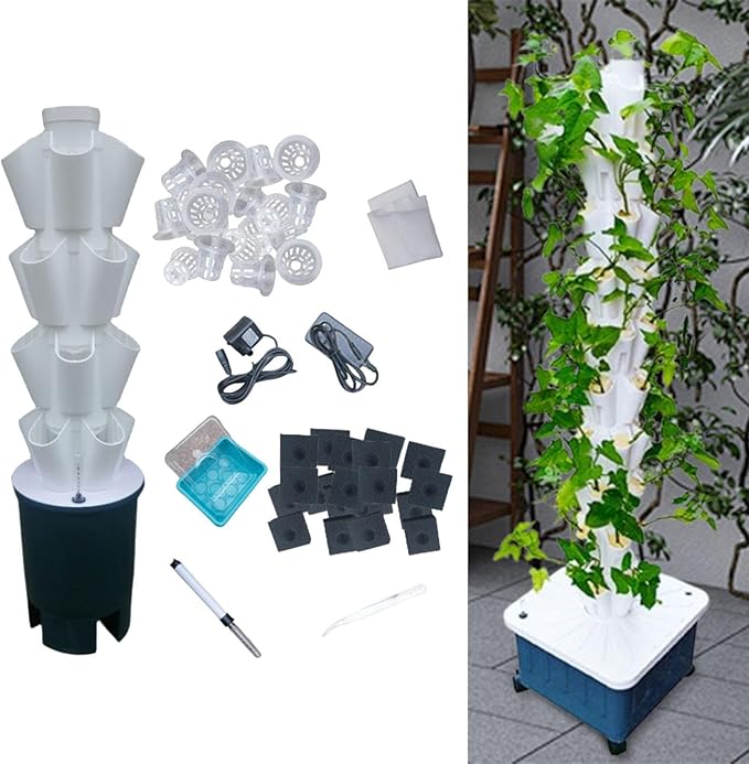 Hydroponic Grow System Vertical Hydroponic Column 4 Layers US Plug Adapter Cultivation System for Nursery Gardening Lover