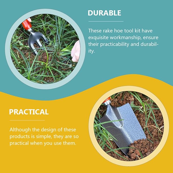 Luxshiny 5pcs Garden Shovel and Rake Tool Set for Flower and Vegetable Planting Steel Handled Gardening Shovels with Soil Loosening Hoe Outdoor Planting Tools for Home Garden Care