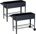 Elevate 2Pcs 32 Tall Raised Garden Bed with WheelPlanter Box for BackyardOutdoor Garden Patio Balcony 400lb CapacityGrey