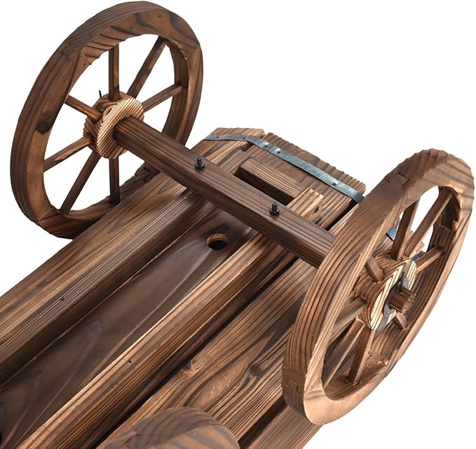 Giantex Wood Wagon Flower Planter Pot Stand W/Wheels Home Garden Outdoor Decor