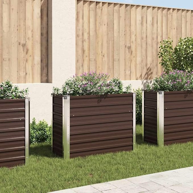 Brown Galvanized Steel Raised Garden Bed 39.4 x 15.7 x 30.3 Inch Outdoor Planter Box for Vegetables Herbs Flowers Durable Metal Planters for Outdoor Plants