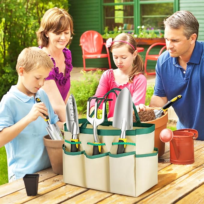Garden Tools Ergonomic Gardening Tools Gardening Hand Tools Aluminum Alloy Material 7-piece an Ideal Gardening Gift for Women Men and Parents Yellow