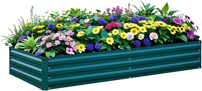 Raised Garden Bed Green 8x4x1FT Garden box Outdoor for Gardening Vegetables Flower Garden Raised Planter Box Large Metal Raised Bed
