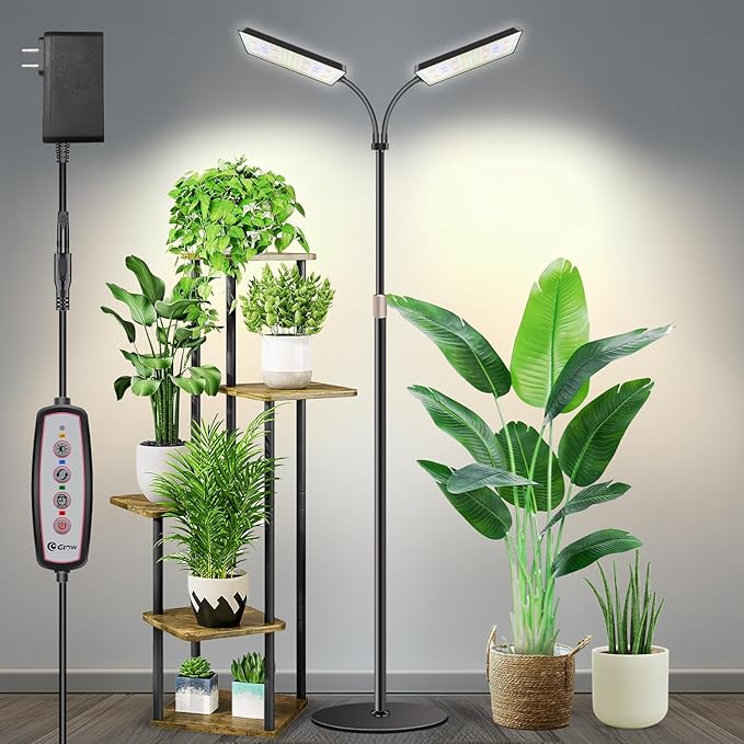 Wiaxulay Grow Light with Stand Full Spectrum Floor Plant Lights for Indoor Growing Height Adjustable 24-68 Ideal for Growing Large Plants 4/8/12/16H Timer3 Lighting Modes306 LED (2 Heads)