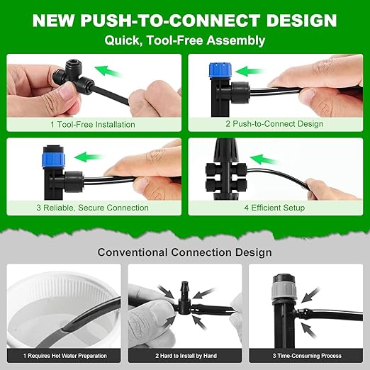 2026 Upgrade 256FT Quick-Connect Drip Irrigation System Kit with 1/4” &amp 1/2” Fast-Lock Tubing Adjustable Emitters &amp Sprinklers for Garden &amp Greenhouse