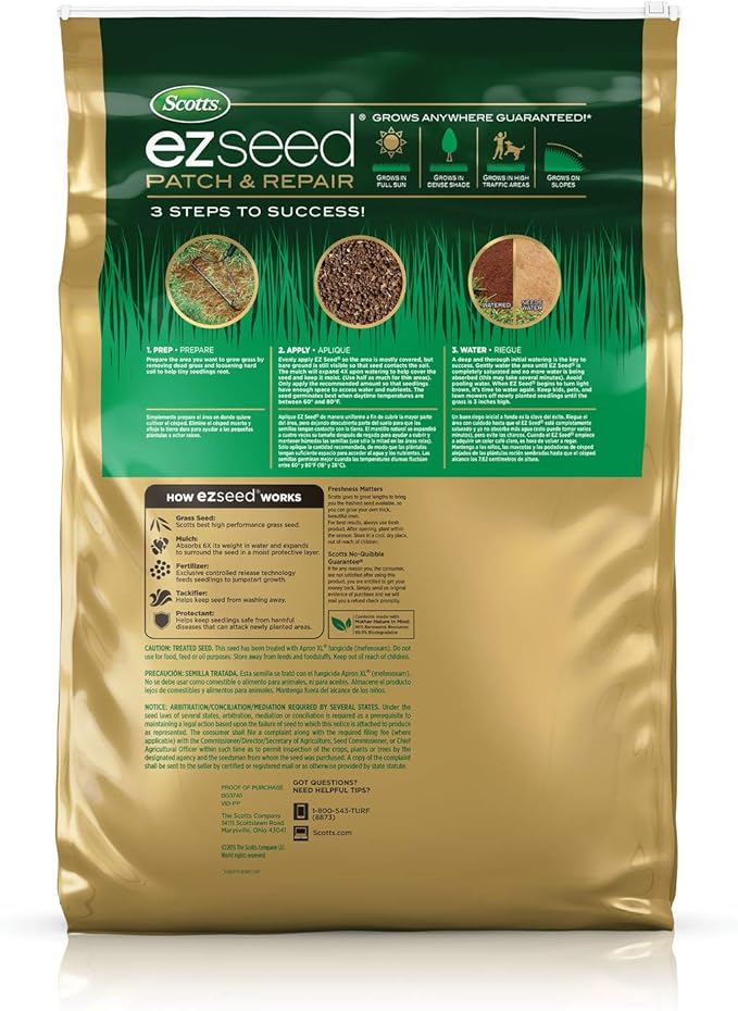 Scotts EZ Seed Patch and Repair for Sun and Shade Combination Mulch Sun and Shade Grass Seed and Fertilizer for Bare Spots and Repair Grows Anywhere 40 lbs.