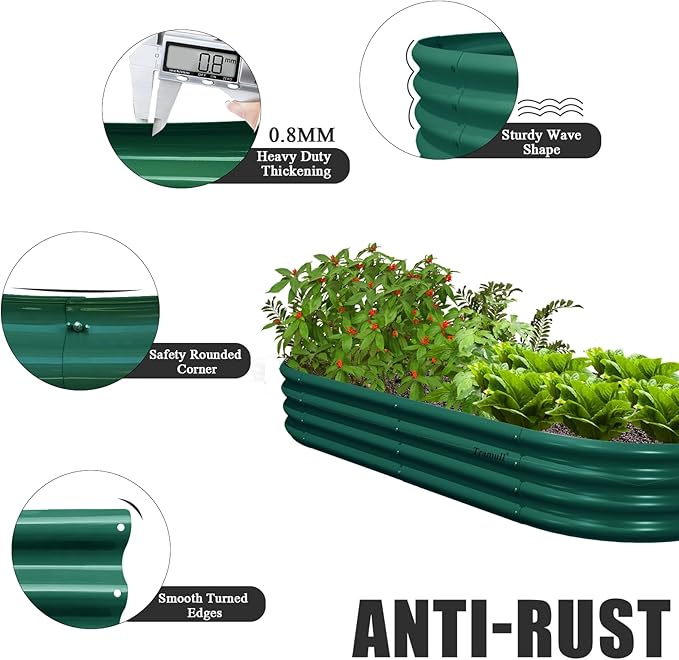 8 Pack 6x3x1FT Galvanized Raised Garden Bed Kit Oval Metal Ground Planter Box Outdoor Bottomless Planter Raised Beds for Vegetables Flowers Herbs Fruits Green