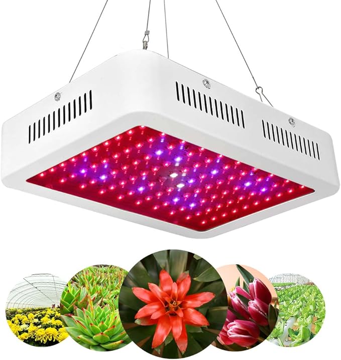 LED Grow Light for Indoor Plants Growing Lamp 600W Dual Chips 380-730nm Plant Lights Bulb Panel Hanging Kit for Seedling Hydroponics Greenhouse Veg and Flower Full Light Spectrum